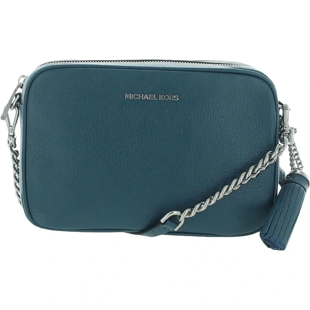 Michael kors Ginny teal pebbled leather camera bag crossbody silver hardware
